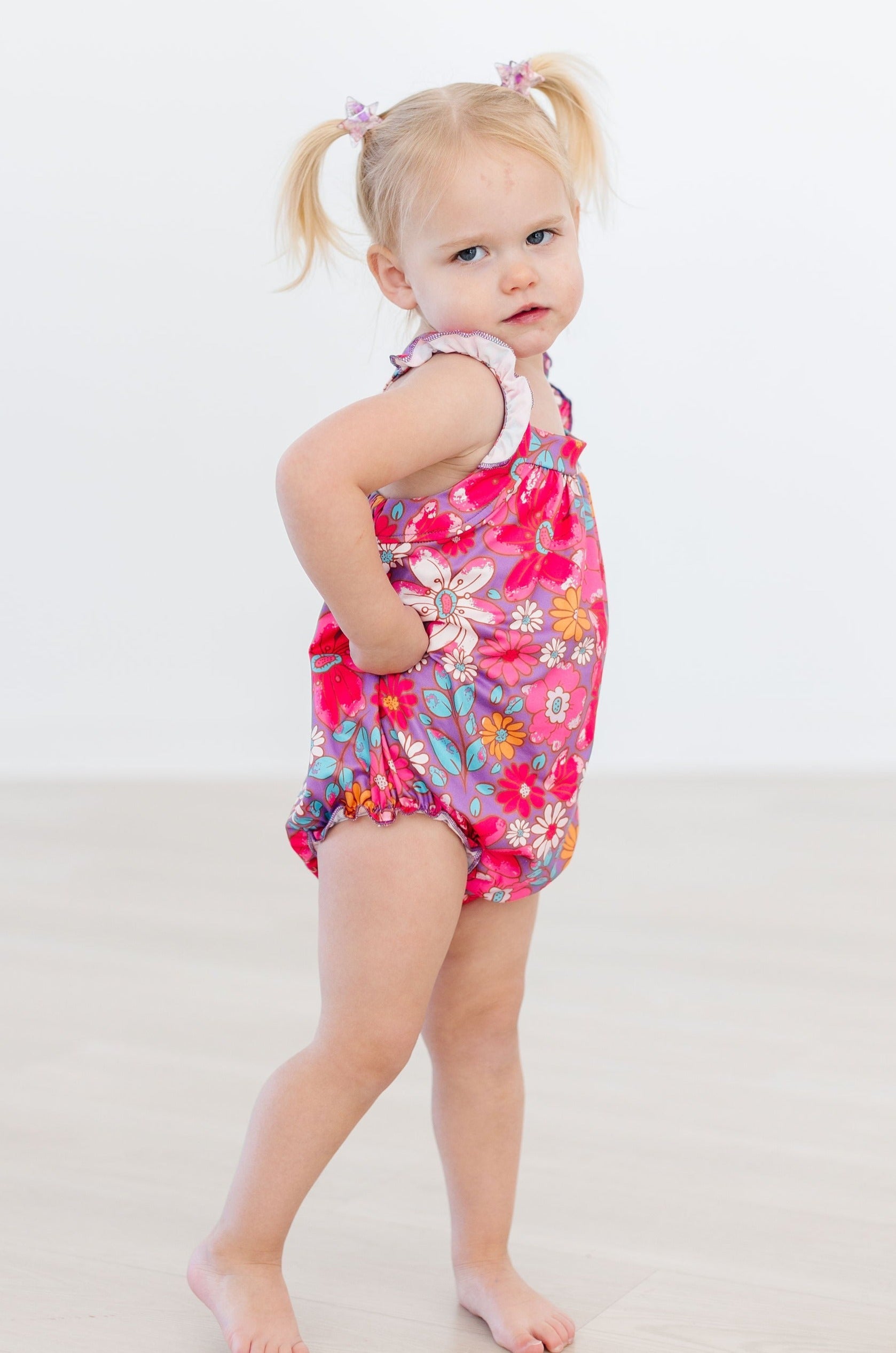 Hawaiian Floral Ruffle Cross Back Romper - Aaria Tees Aaria Tees