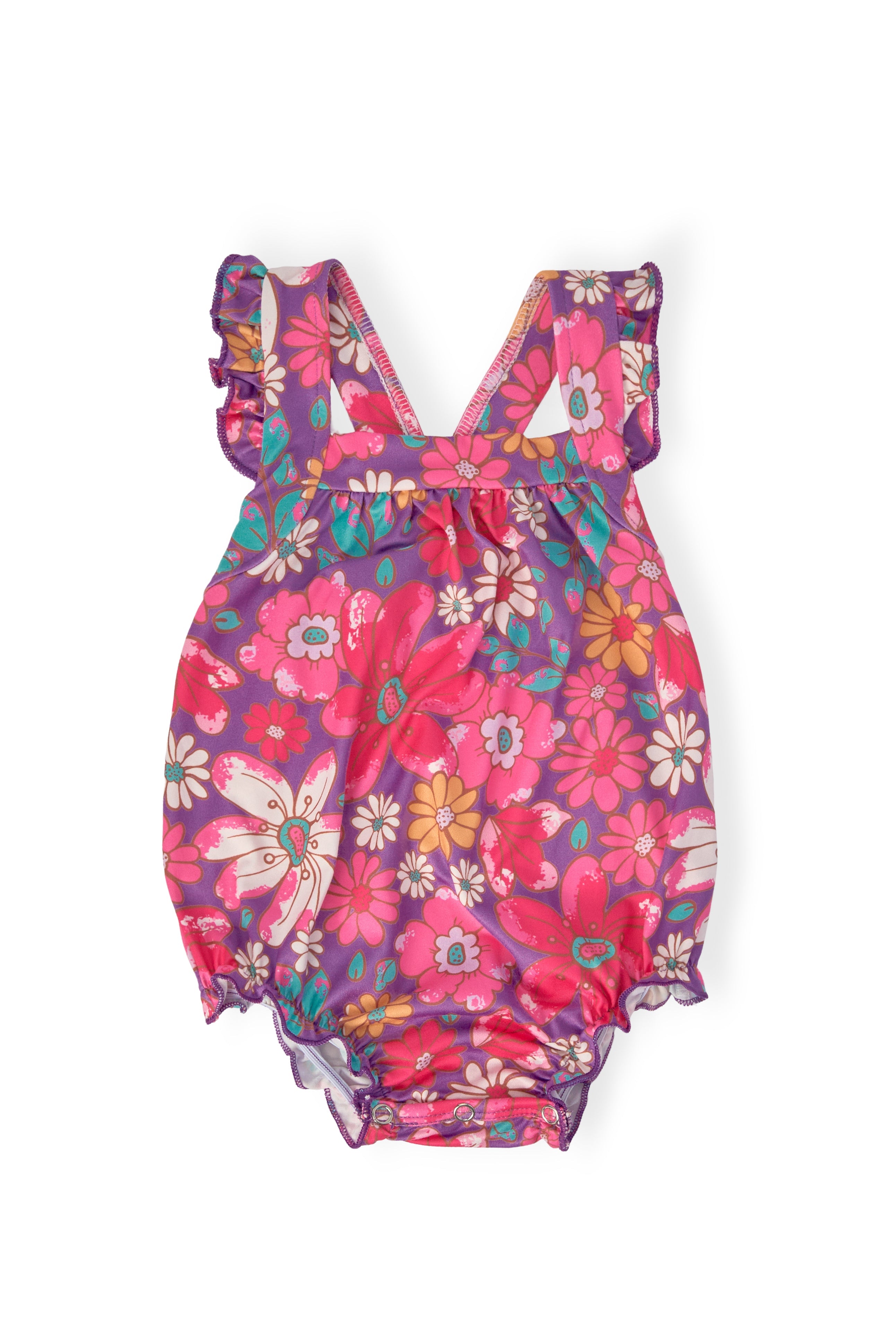 Hawaiian Floral Ruffle Cross Back Romper - Aaria Tees Aaria Tees