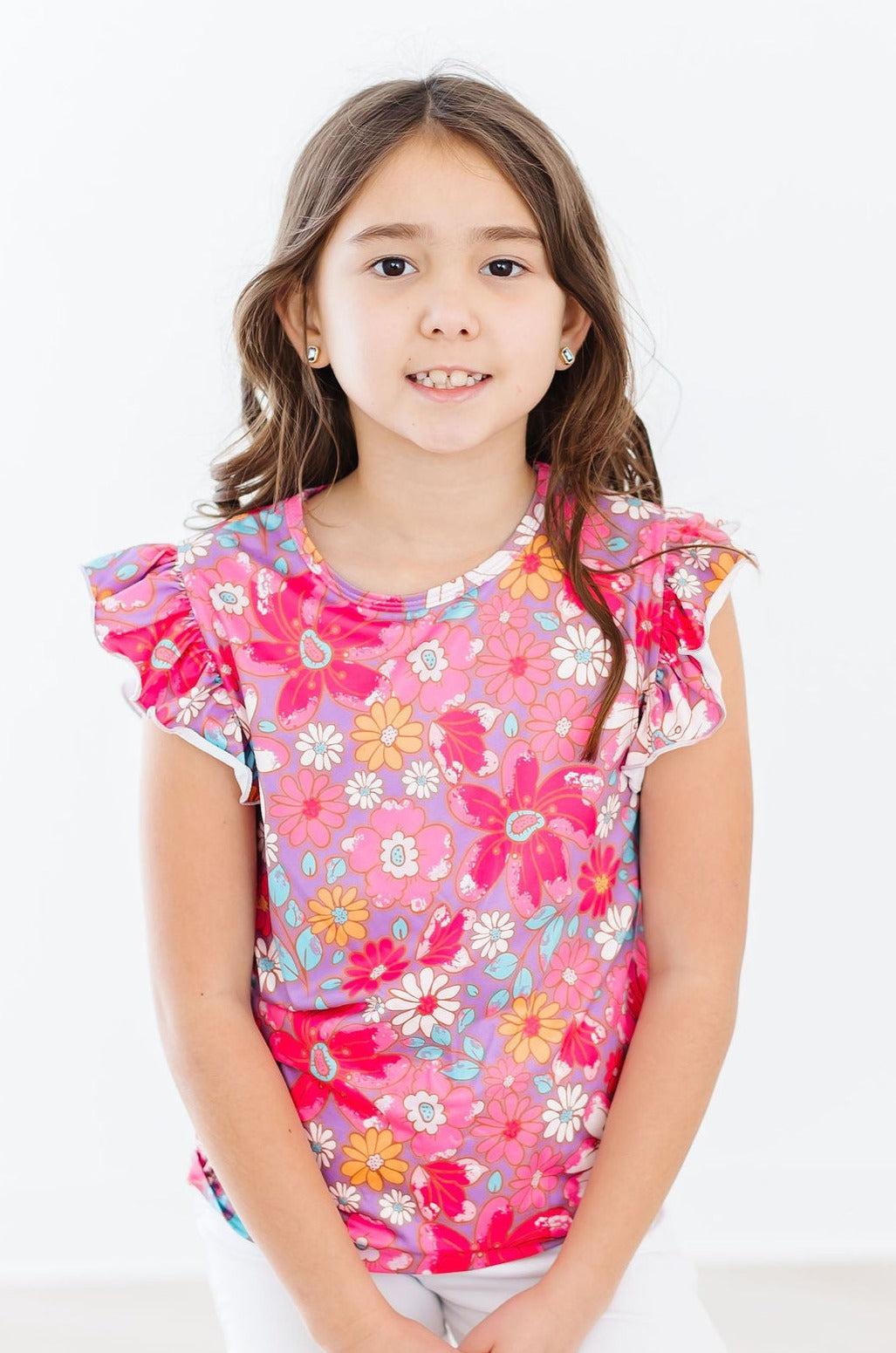 SALE Hawaiian Floral S/S Ruffle Tee - Aaria Tees Aaria Tees
