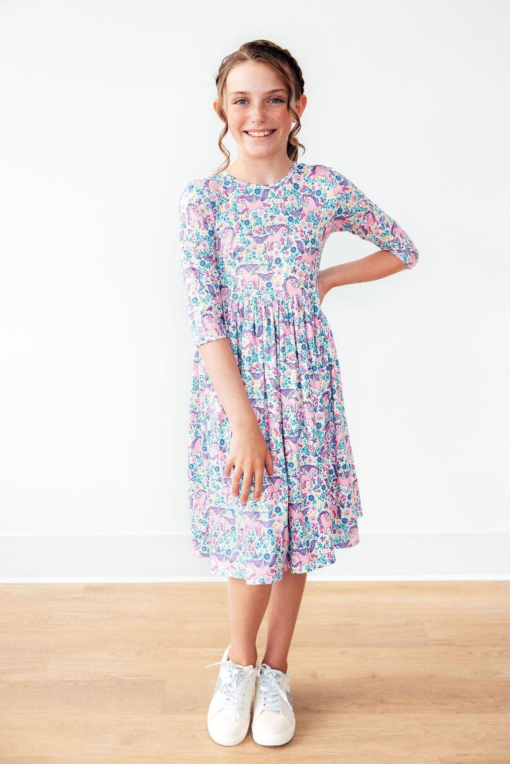Head in the Clouds 3/4 Sleeve Pocket Twirl Dress - Aaria Tees Aaria Tees