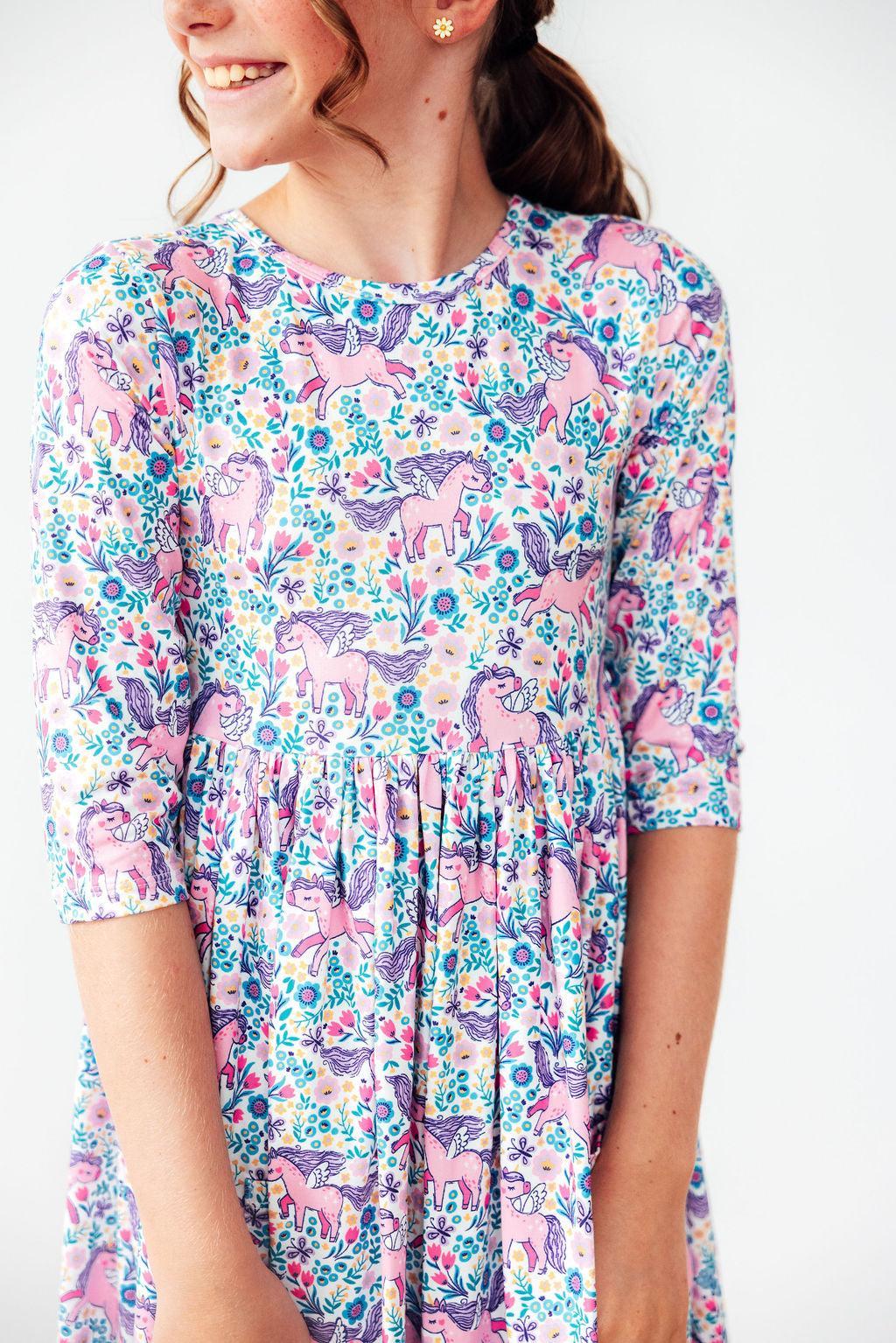 Head in the Clouds 3/4 Sleeve Pocket Twirl Dress - Aaria Tees Aaria Tees