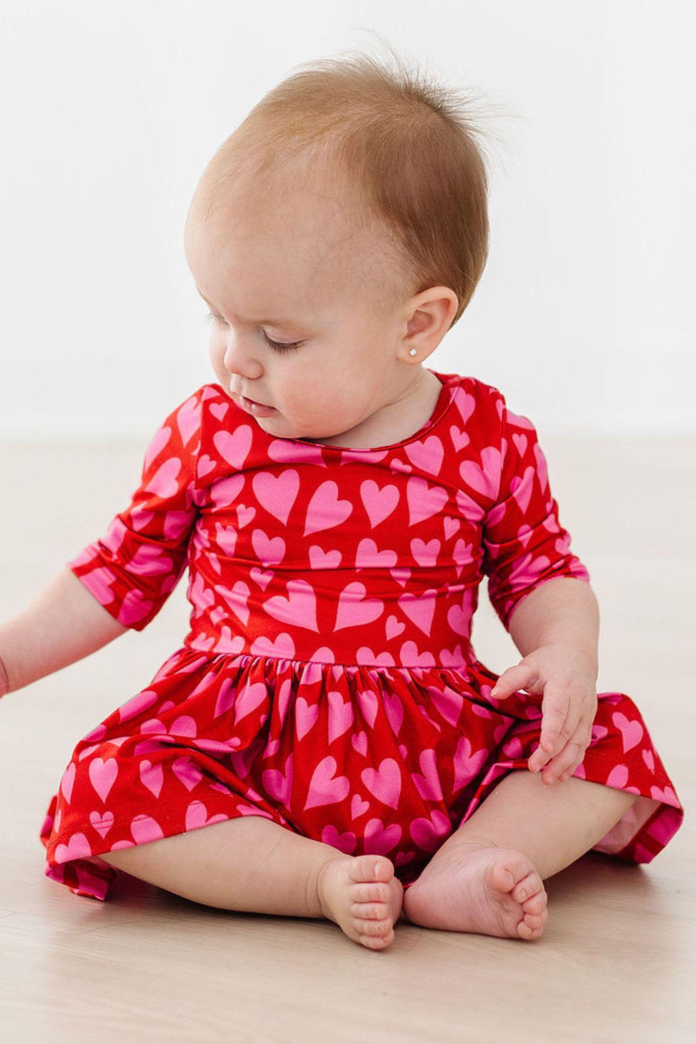 Hearts & Hugs 3/4 Sleeve Twirl Bodysuit - Aaria Tees Aaria Tees