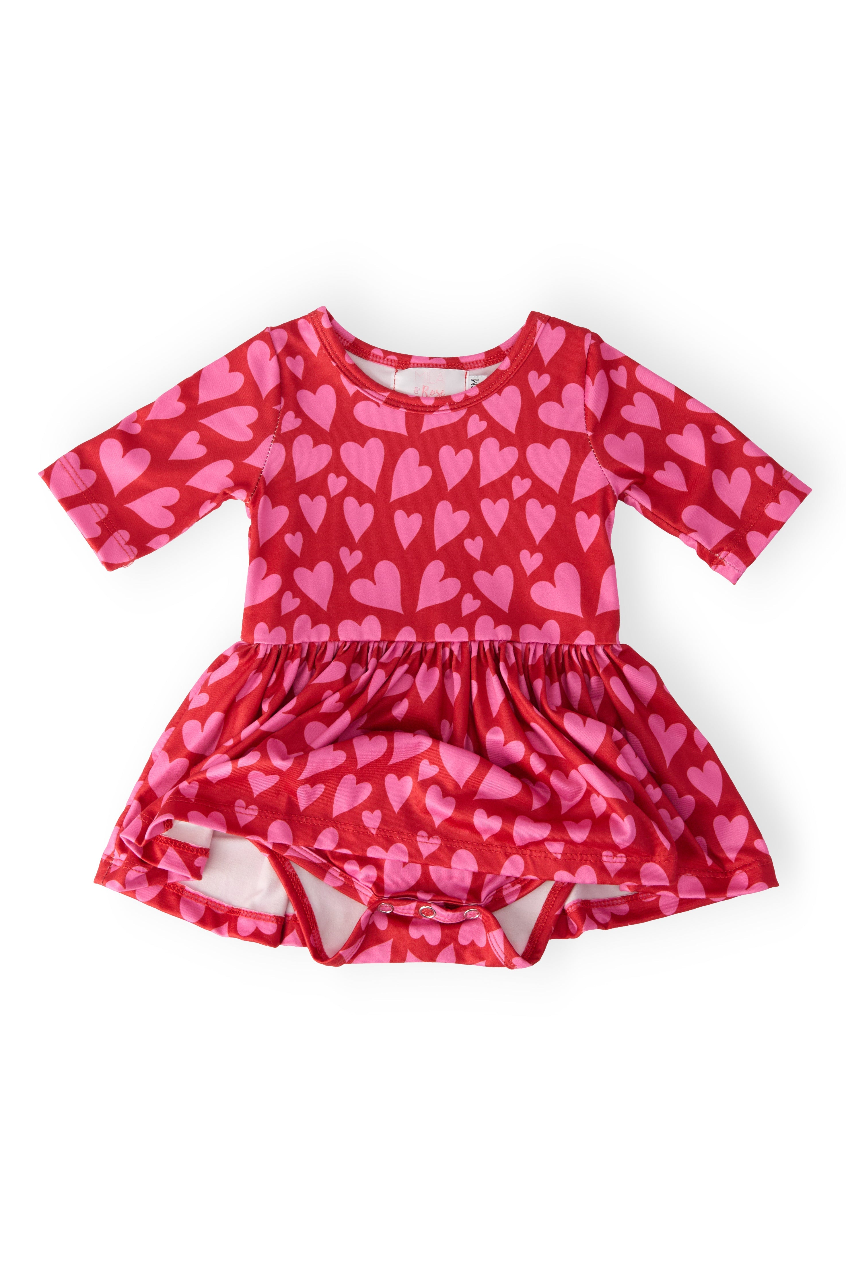 Hearts & Hugs 3/4 Sleeve Twirl Bodysuit - Aaria Tees Aaria Tees