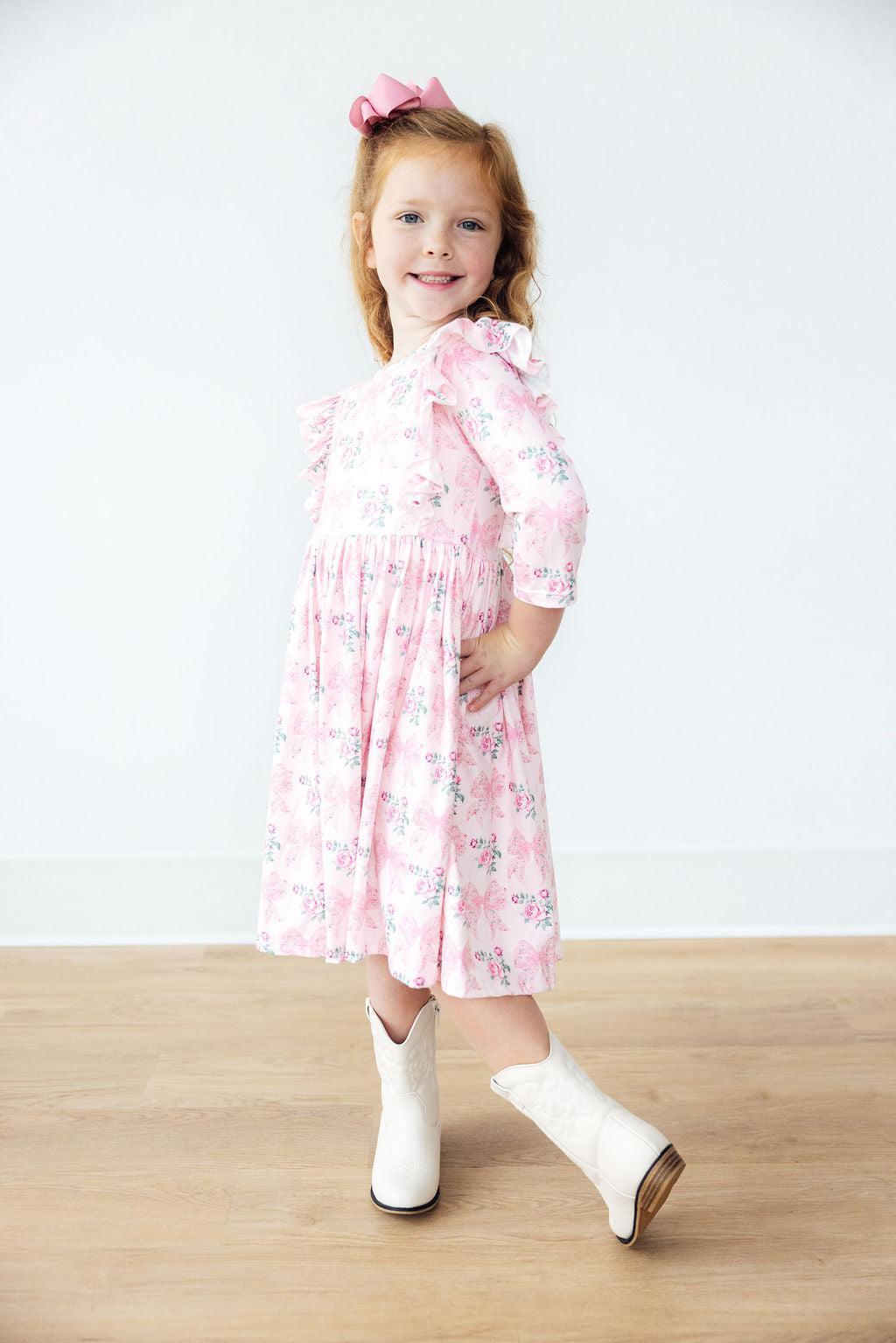 Heirloom Garden 3/4 Sleeve Ruffle Twirl Dress - Aaria Tees Aaria Tees