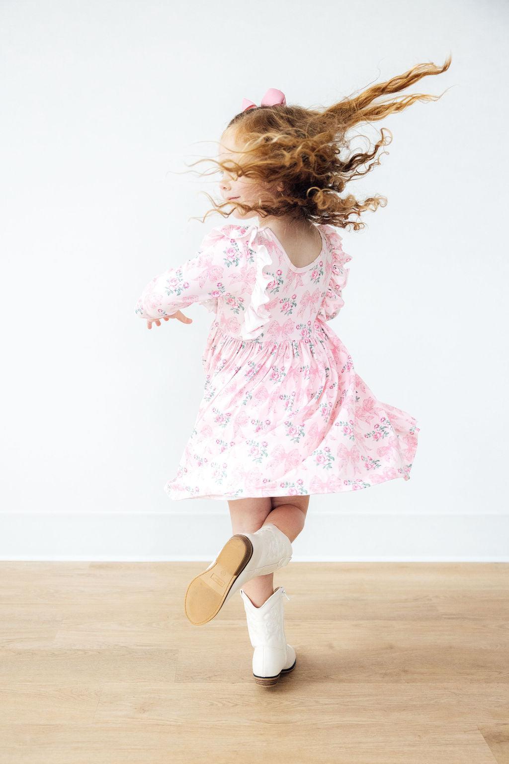 Heirloom Garden 3/4 Sleeve Ruffle Twirl Dress - Aaria Tees Aaria Tees