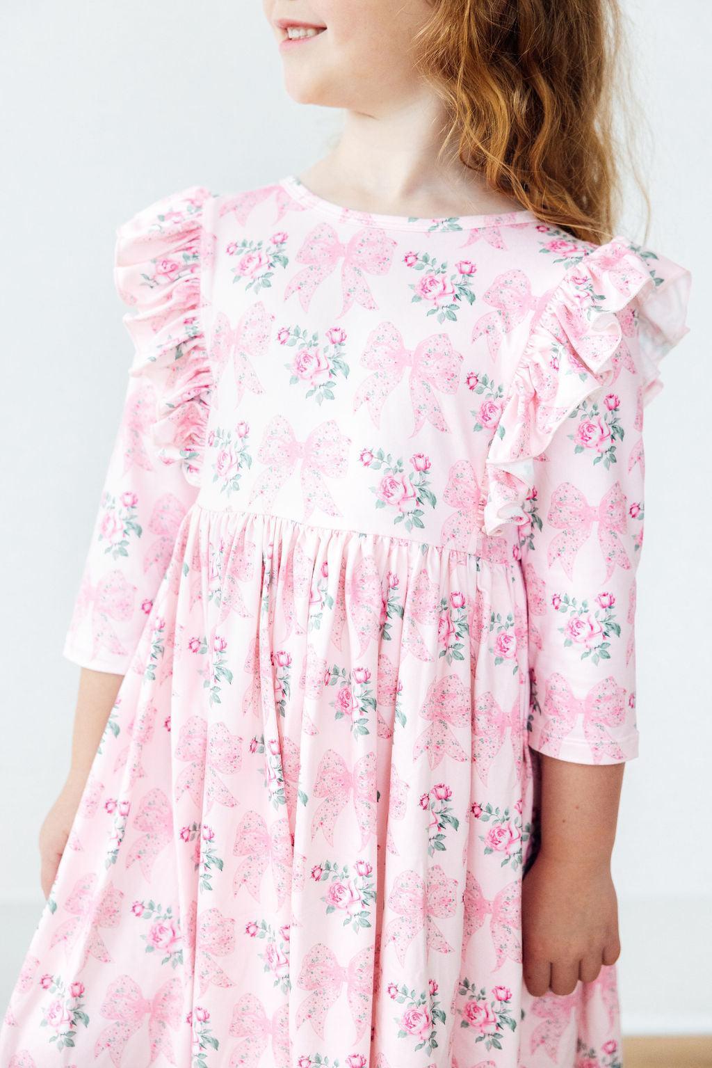Heirloom Garden 3/4 Sleeve Ruffle Twirl Dress - Aaria Tees