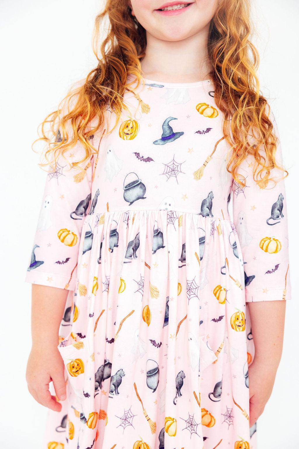 Hey Boo 3/4 Sleeve Pocket Twirl Dress - Aaria Tees Aaria Tees