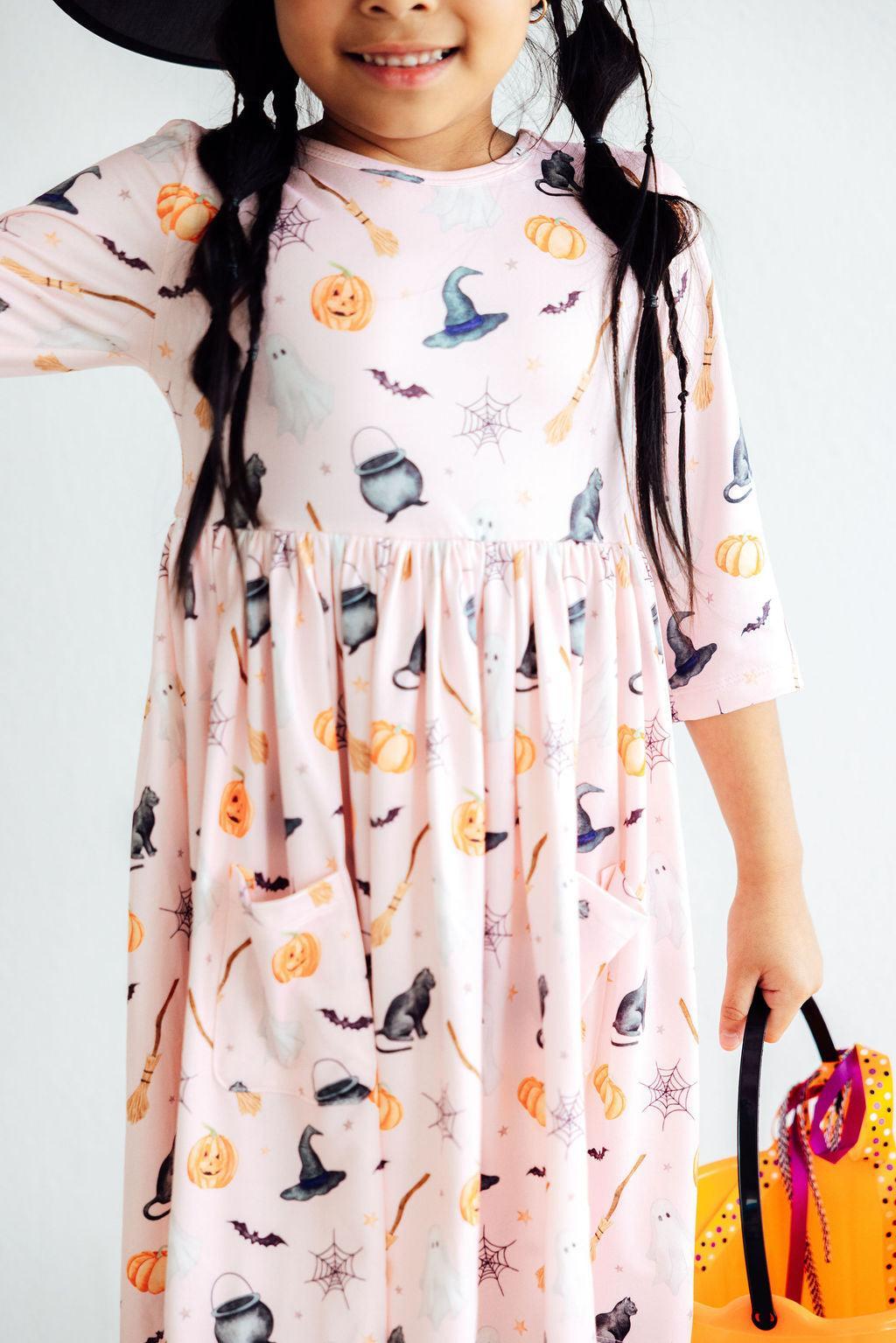 Hey Boo 3/4 Sleeve Pocket Twirl Dress - Aaria Tees Aaria Tees