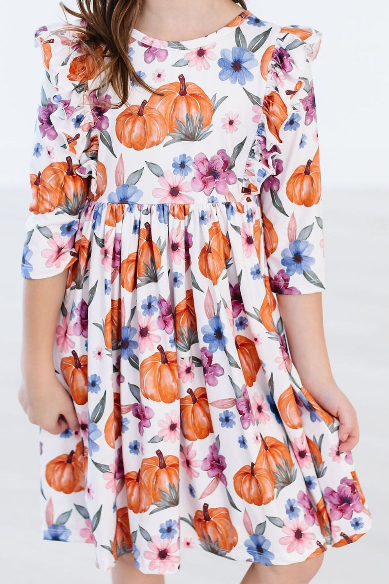 Hey Pumpkin 3/4 Sleeve Ruffle Twirl Dress - Aaria Tees Aaria Tees