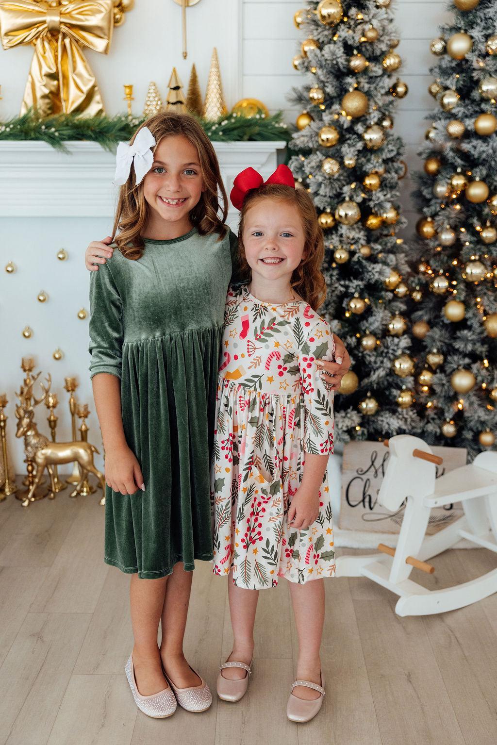 Holly Jolly Christmas 3/4 Sleeve Pocket Twirl Dress - Aaria Tees Aaria Tees