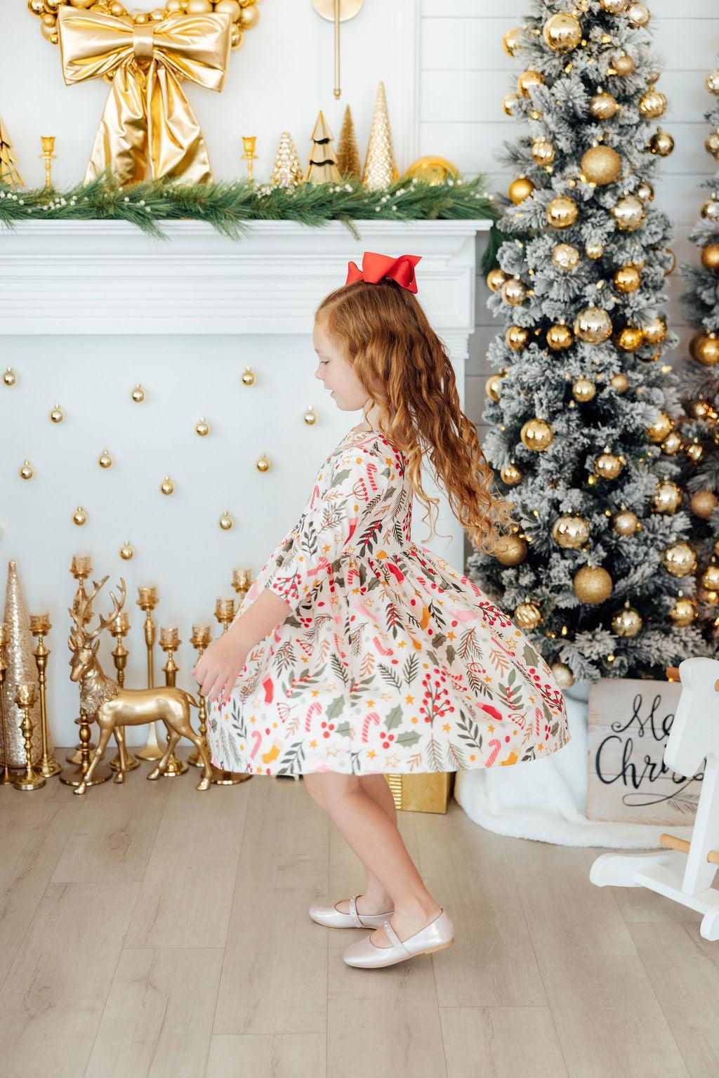 Holly Jolly Christmas 3/4 Sleeve Pocket Twirl Dress - Aaria Tees Aaria Tees