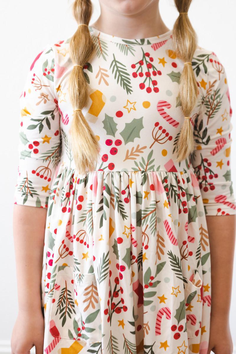 Holly Jolly Christmas 3/4 Sleeve Pocket Twirl Dress - Aaria Tees Aaria Tees