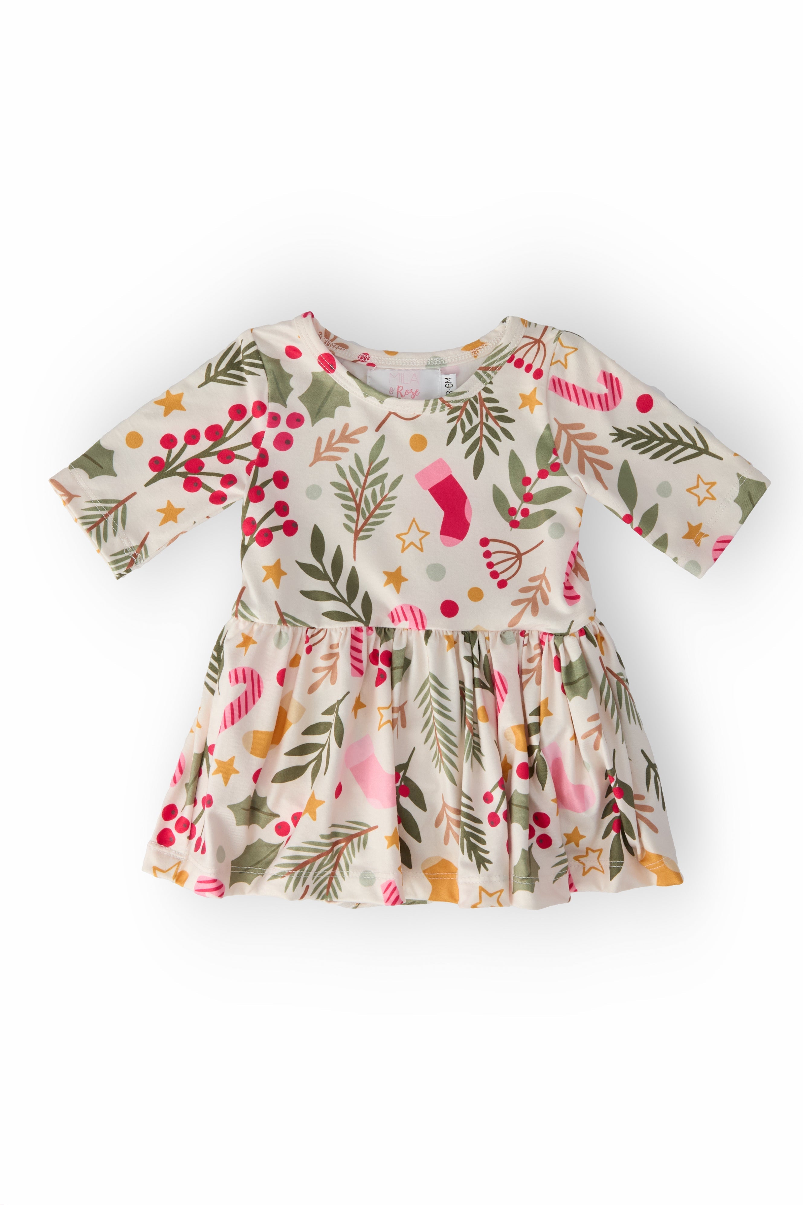 Holly Jolly Christmas 3/4 Sleeve Twirl Bodysuit - Aaria Tees Aaria Tees