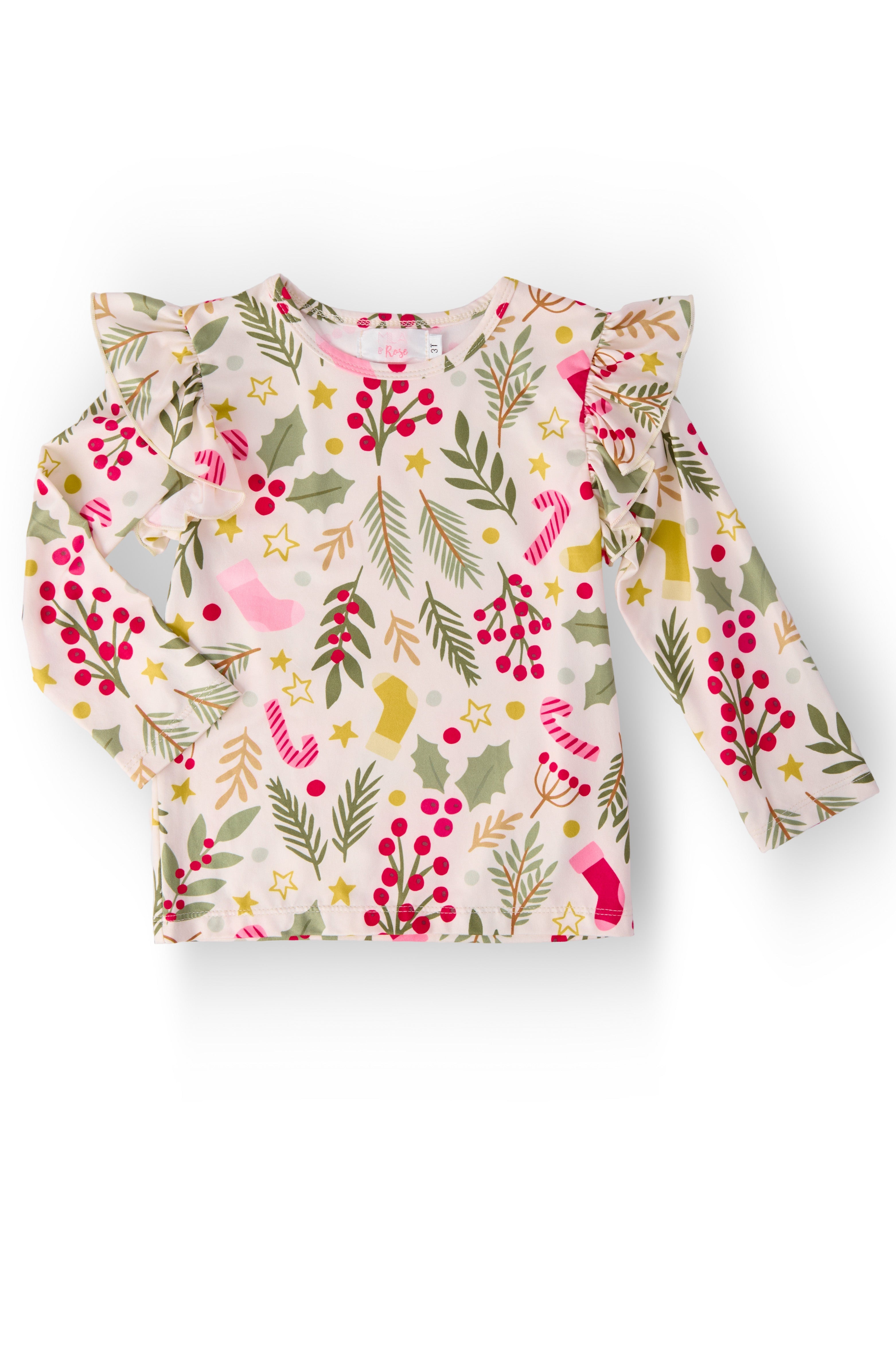 Holly Jolly Christmas L/S Ruffle Tee - Aaria Tees Aaria Tees