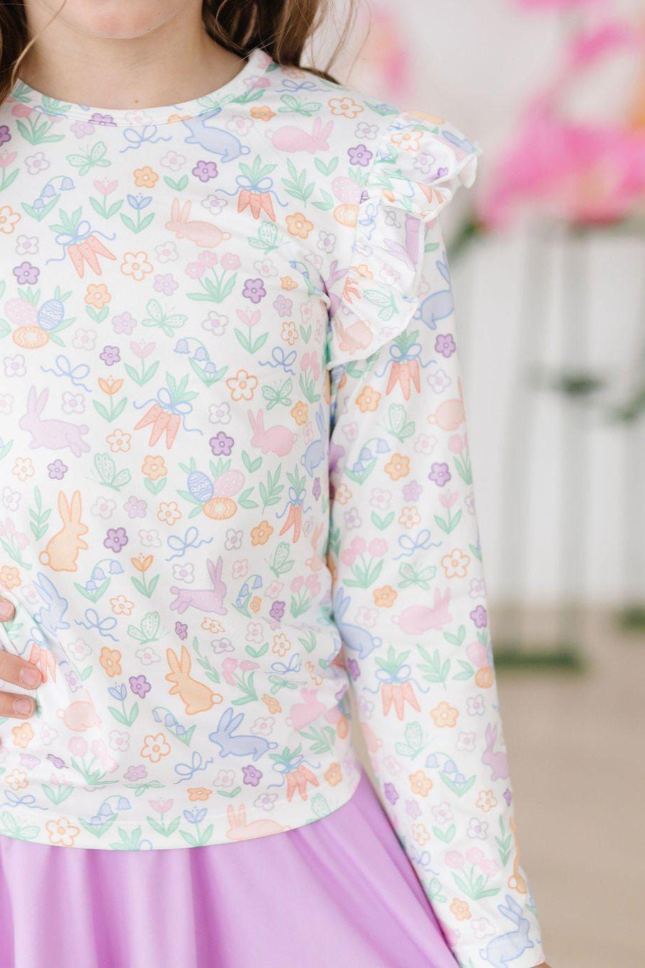 Hoppy Easter L/S Ruffle Tee - Aaria Tees Aaria Tees