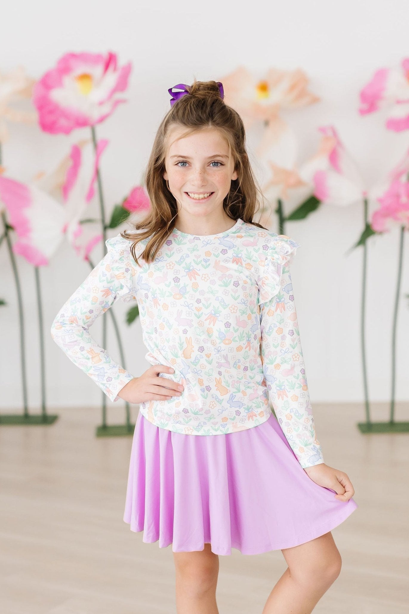 Hoppy Easter L/S Ruffle Tee - Aaria Tees Aaria Tees