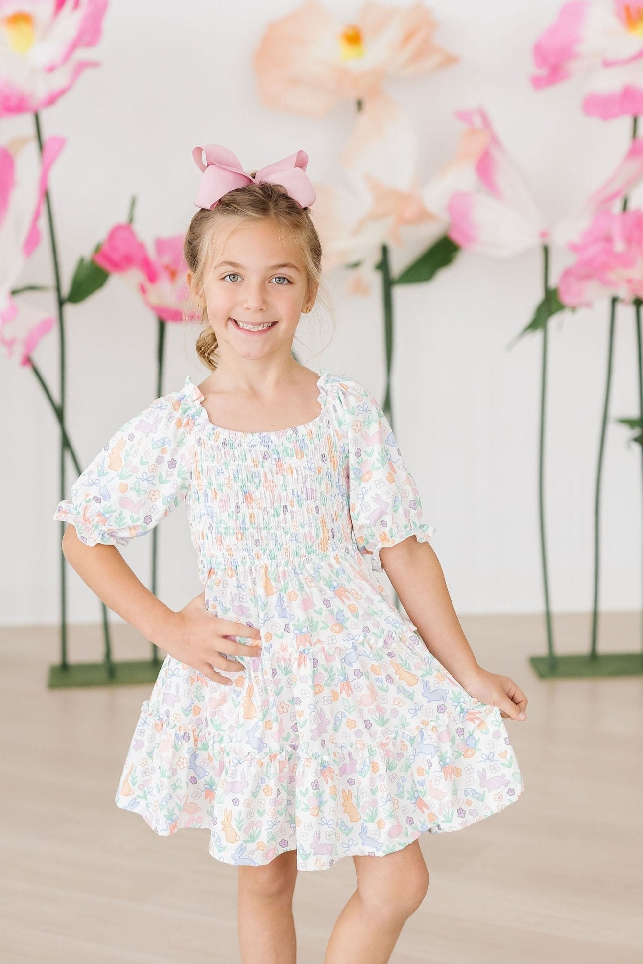 Hoppy Easter Smocked Ruffle Dress - Aaria Tees Aaria Tees