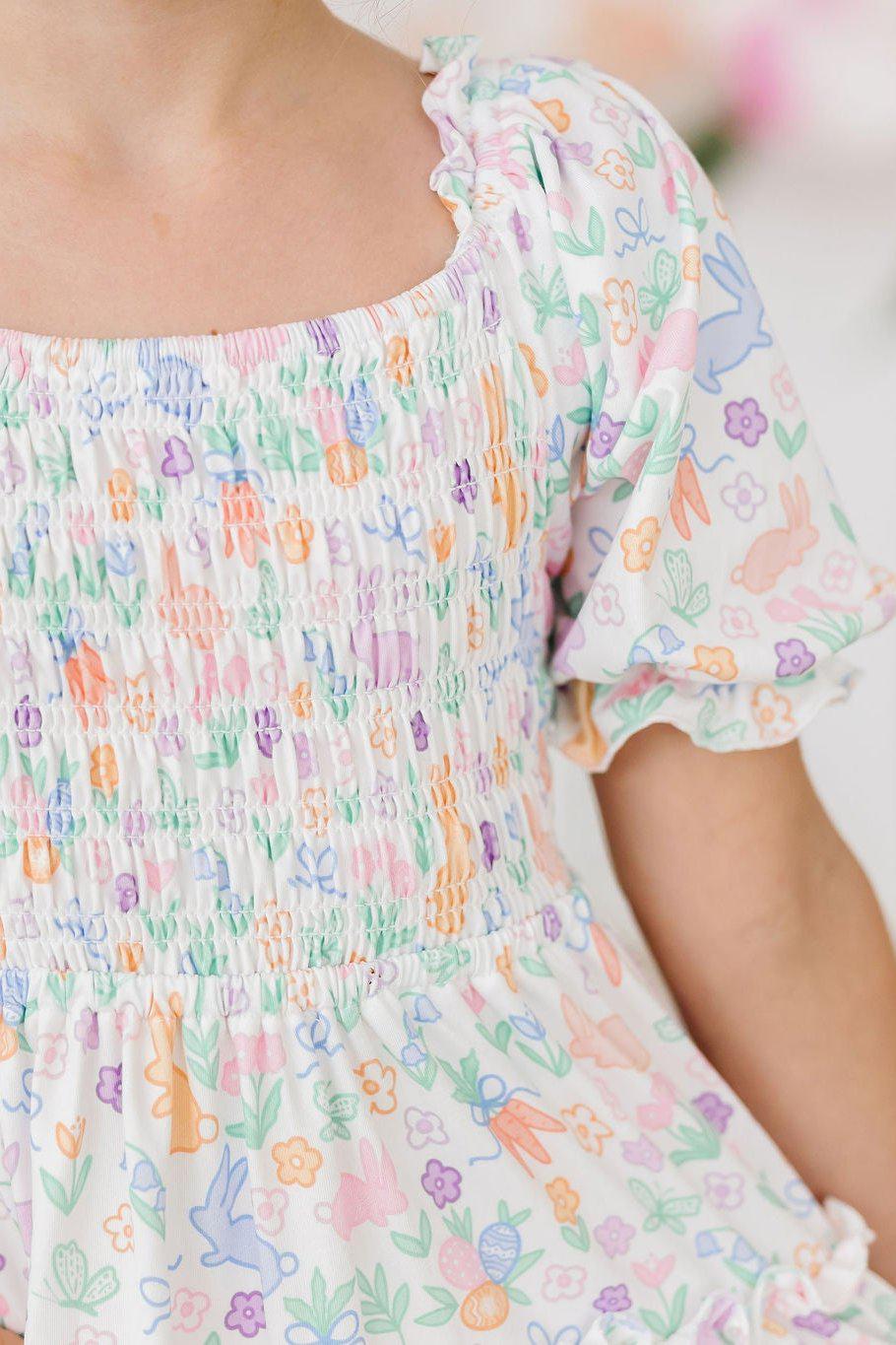 Hoppy Easter Smocked Ruffle Dress - Aaria Tees Aaria Tees