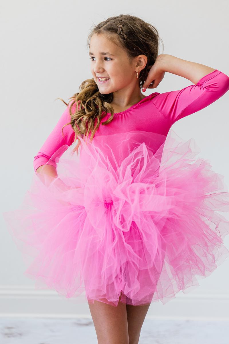 Hot Pink 3/4 Tutu Leotard - Aaria Tees Aaria Tees