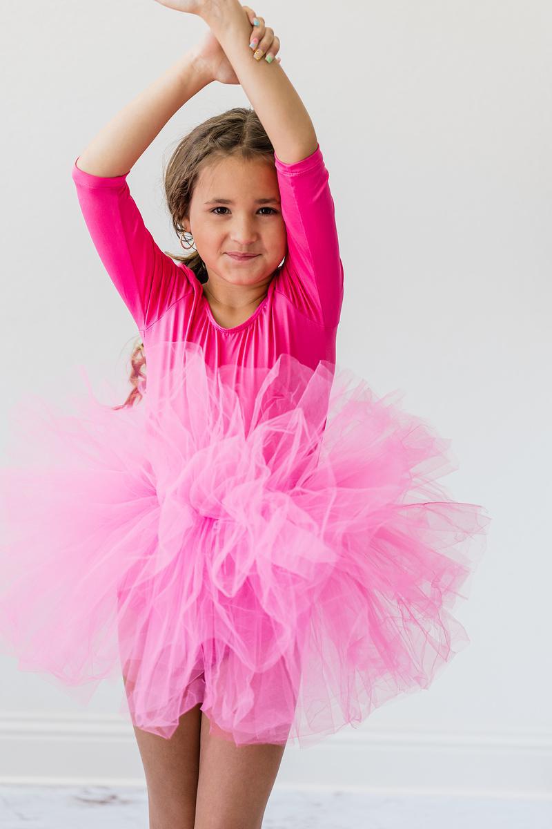 Hot Pink 3/4 Tutu Leotard - Aaria Tees Aaria Tees