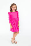 Hot Pink L/S Ruffle Twirl Dress - Aaria Tees Aaria Tees