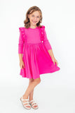 Hot Pink L/S Ruffle Twirl Dress - Aaria Tees Aaria Tees