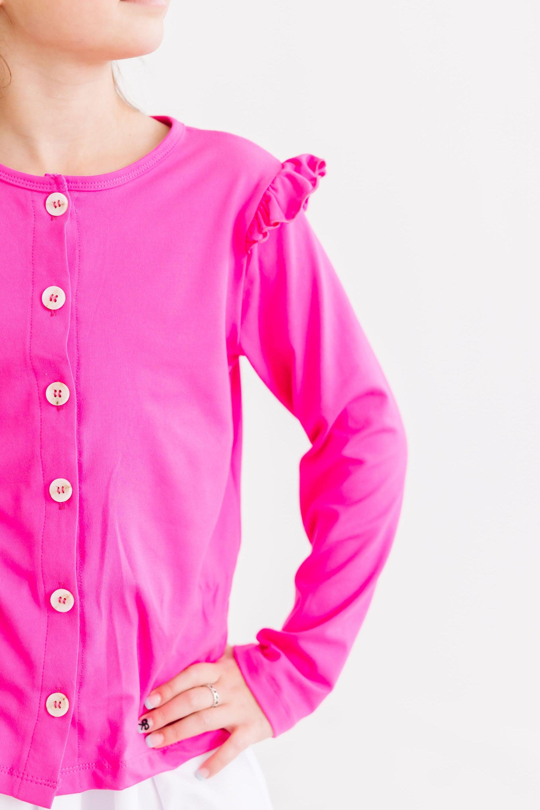 Hot Pink Ruffle Cardigan - Aaria Tees Aaria Tees
