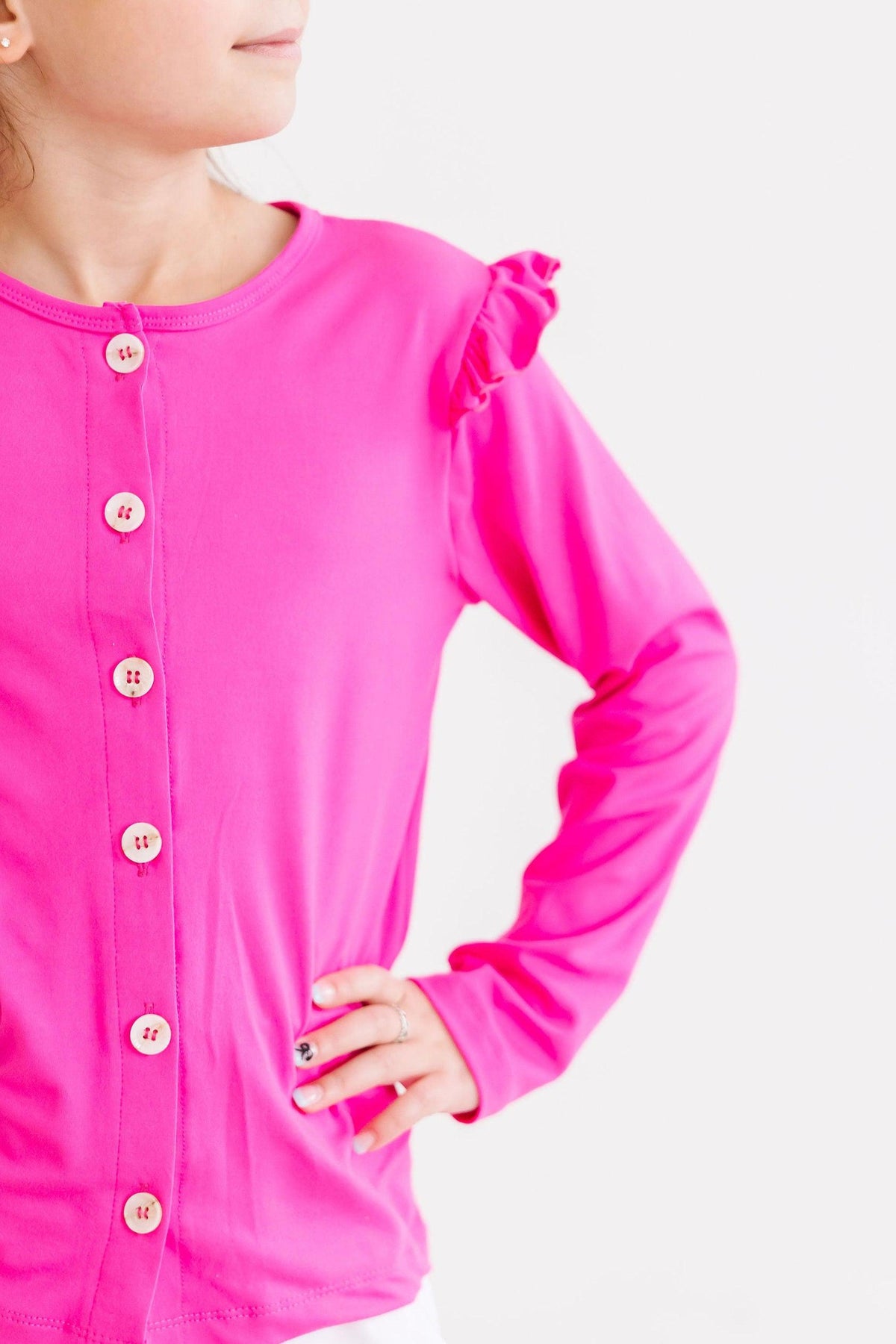 Hot Pink Ruffle Cardigan - Aaria Tees
