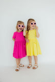 Yellow S/S Pocket Twirl Dress - Aaria Tees Aaria Tees