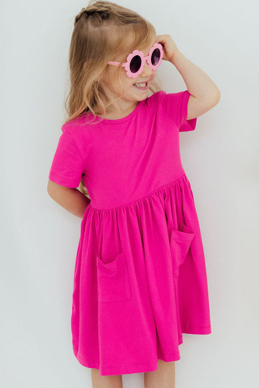 Hot Pink S/S Pocket Twirl Dress - Aaria Tees Aaria Tees