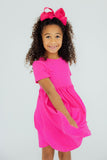 Hot Pink S/S Pocket Twirl Dress - Aaria Tees Aaria Tees