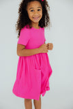 Hot Pink S/S Pocket Twirl Dress - Aaria Tees Aaria Tees