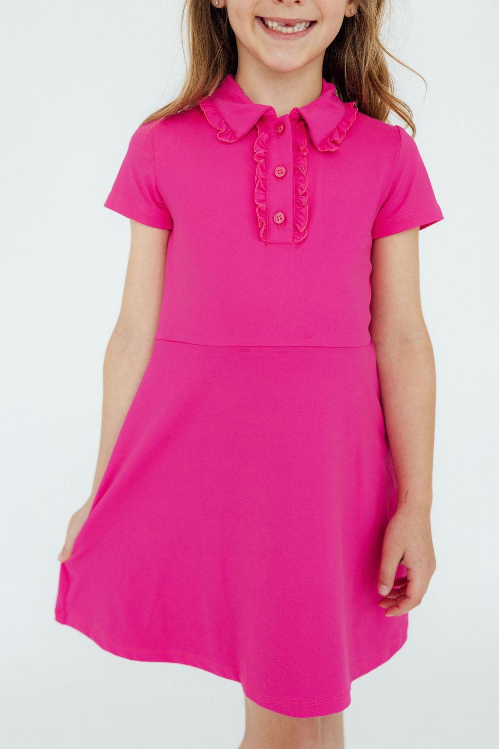 Hot Pink S/S Polo Dress - Aaria Tees