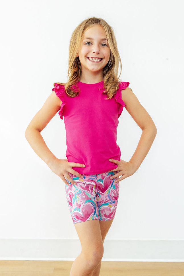 Hot Pink S/S Ruffle Tee - Aaria Tees Aaria Tees