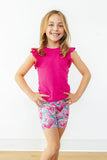 Hot Pink S/S Ruffle Tee - Aaria Tees Aaria Tees