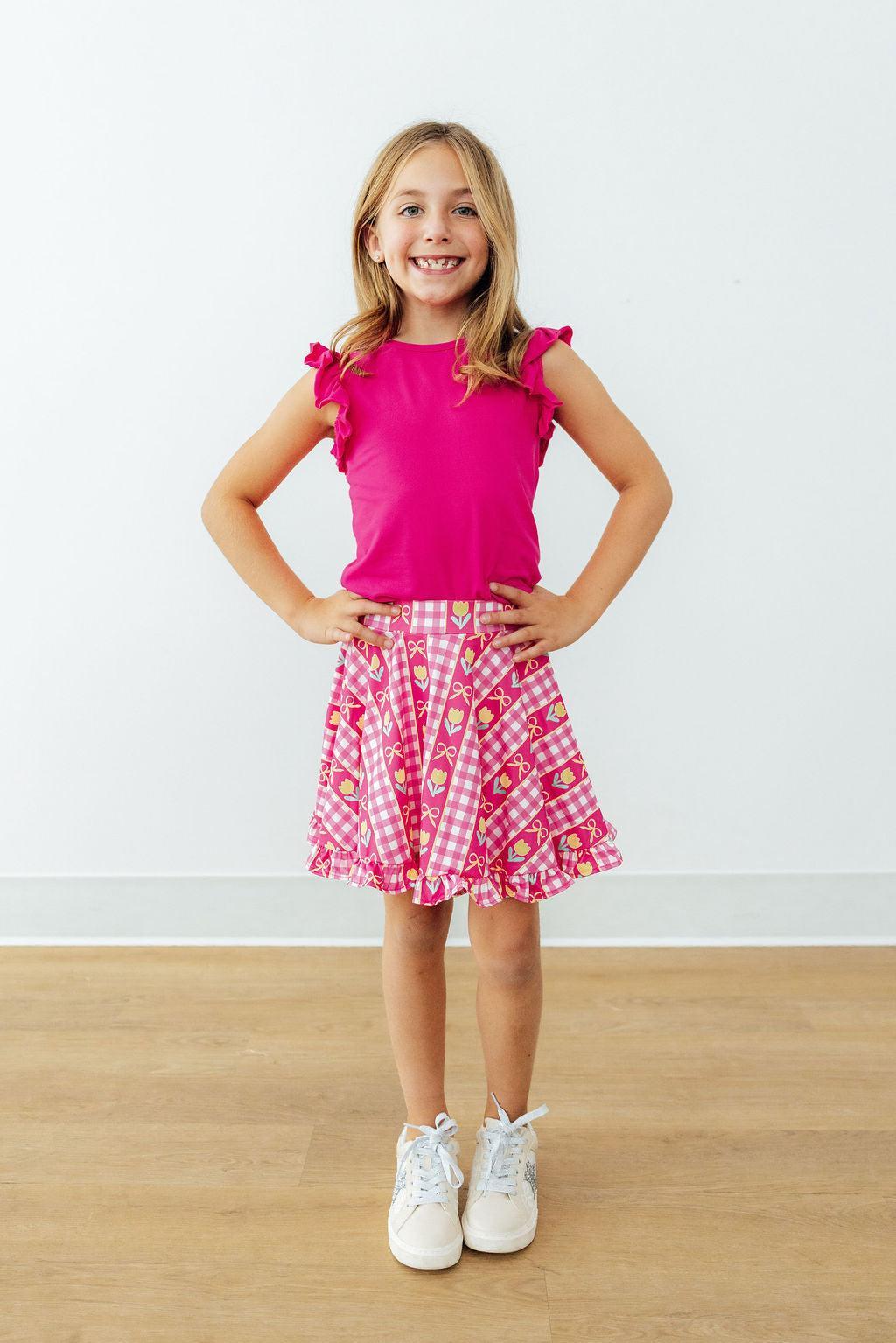 Hot Pink S/S Ruffle Tee - Aaria Tees Aaria Tees