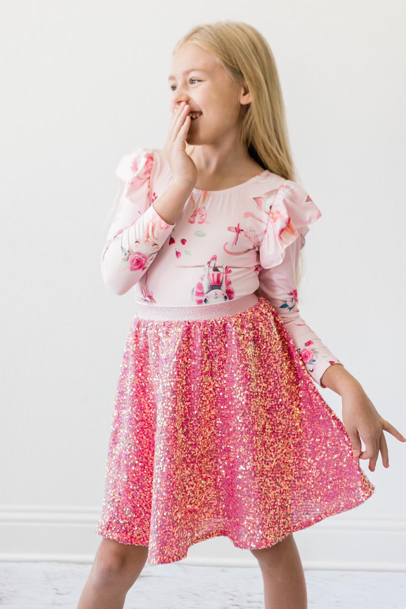 Hot Pink Sequin Twirl Skort - Aaria Tees Aaria Tees