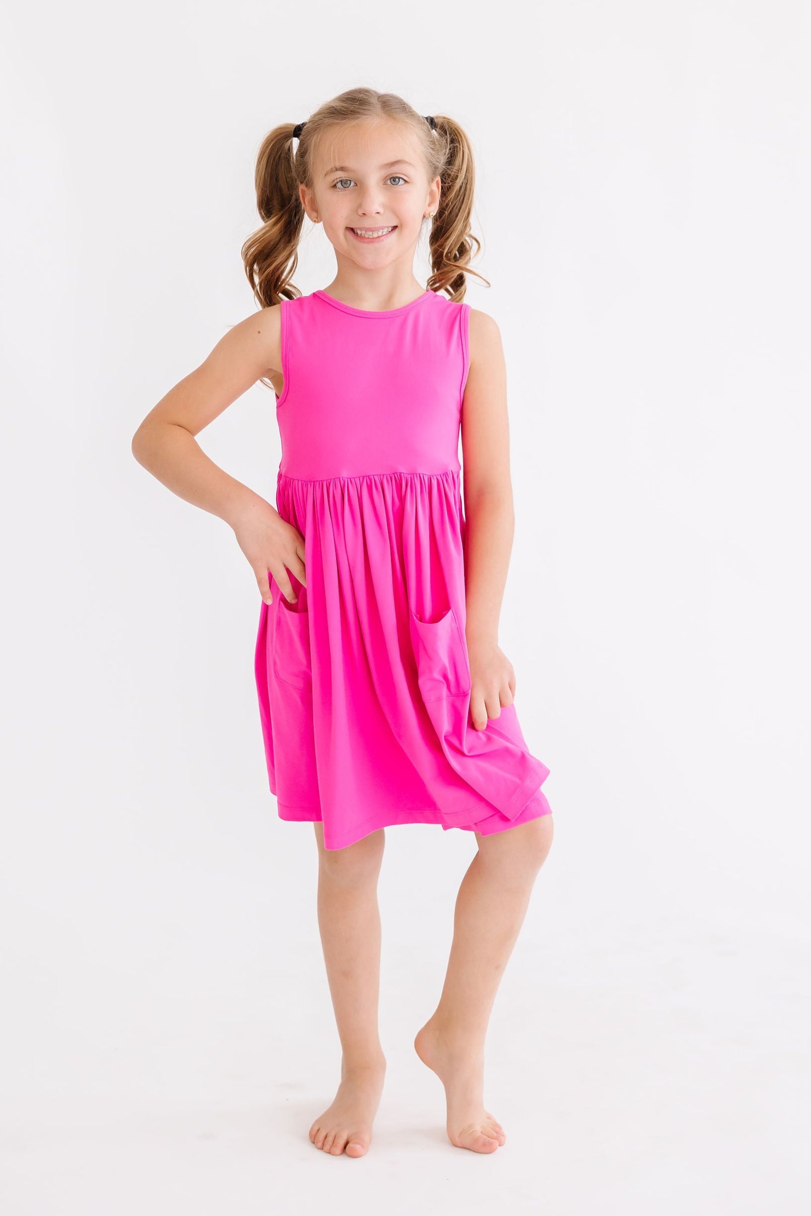 Hot Pink Tank Pocket Twirl Dress - Aaria Tees Aaria Tees