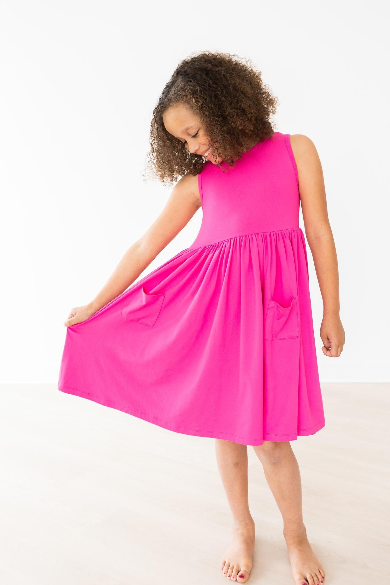 Hot Pink Tank Pocket Twirl Dress - Aaria Tees Aaria Tees