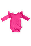 Hot Pink L/S Flutter Bodysuit - Aaria Tees Aaria Tees