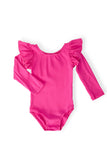 Hot Pink L/S Flutter Sleeve Leotard - Aaria Tees Aaria Tees