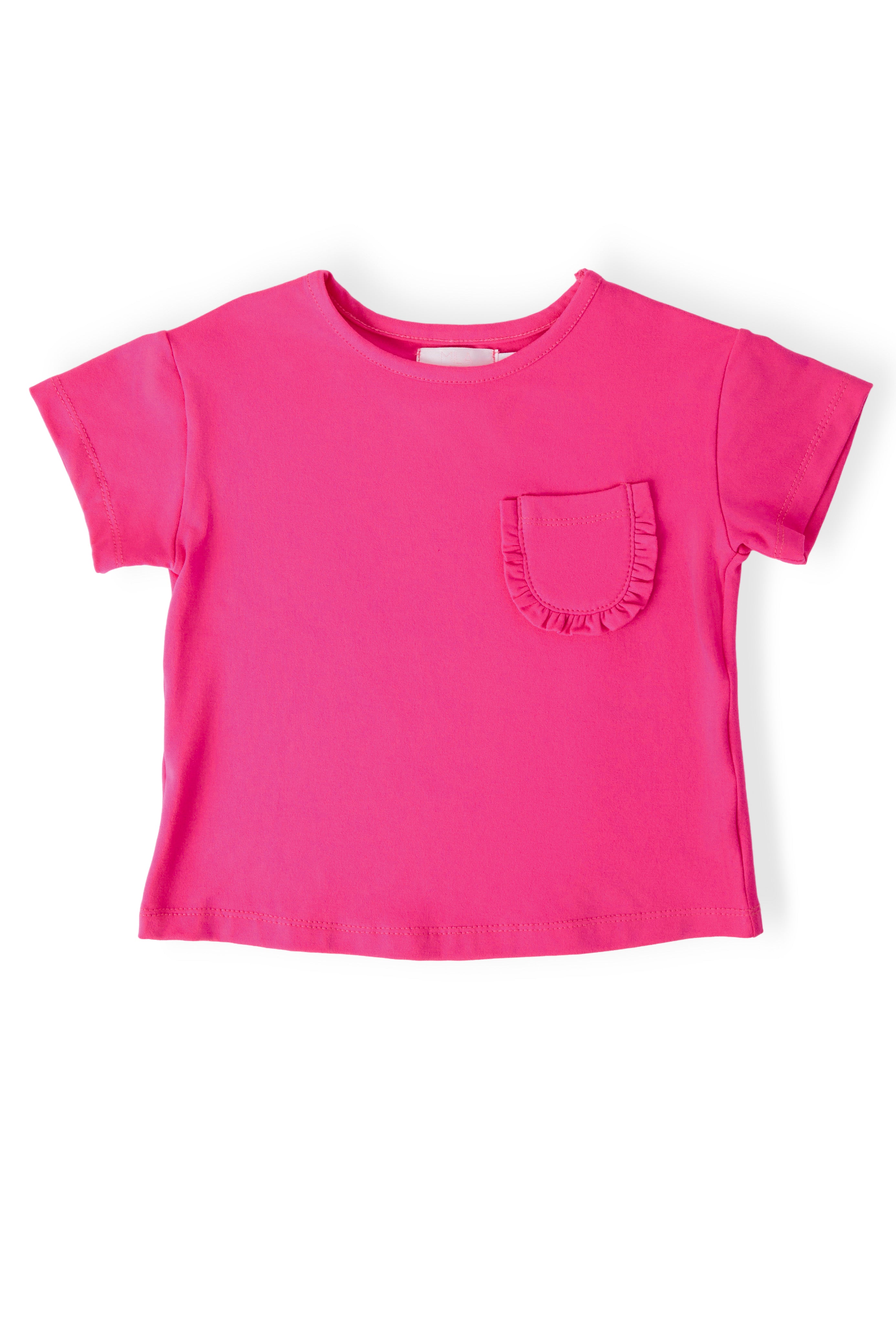 Hot Pink Ruffle Pocket Tee - Aaria Tees Aaria Tees