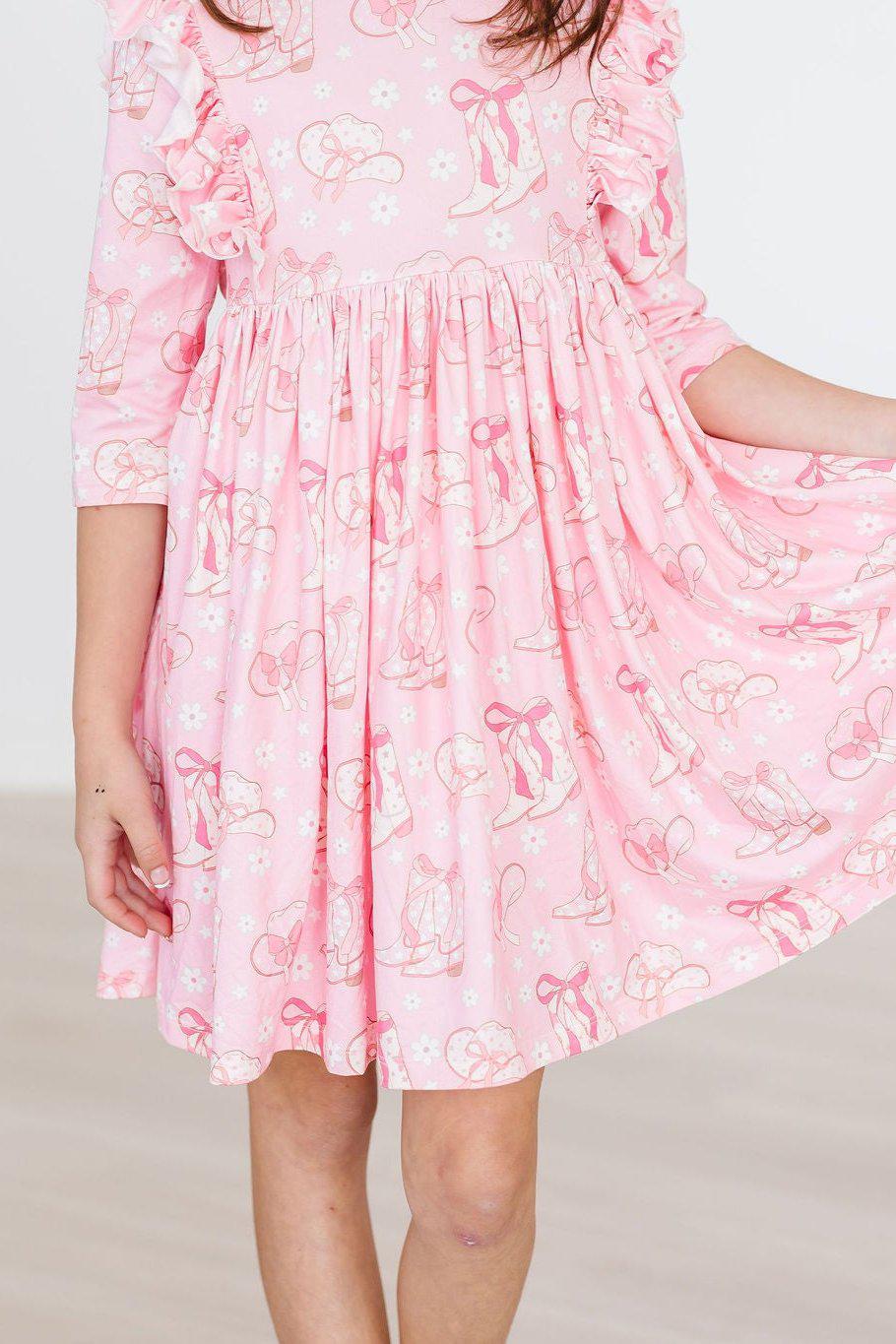 Howdy 3/4 Sleeve Ruffle Twirl Dress - Aaria Tees Aaria Tees
