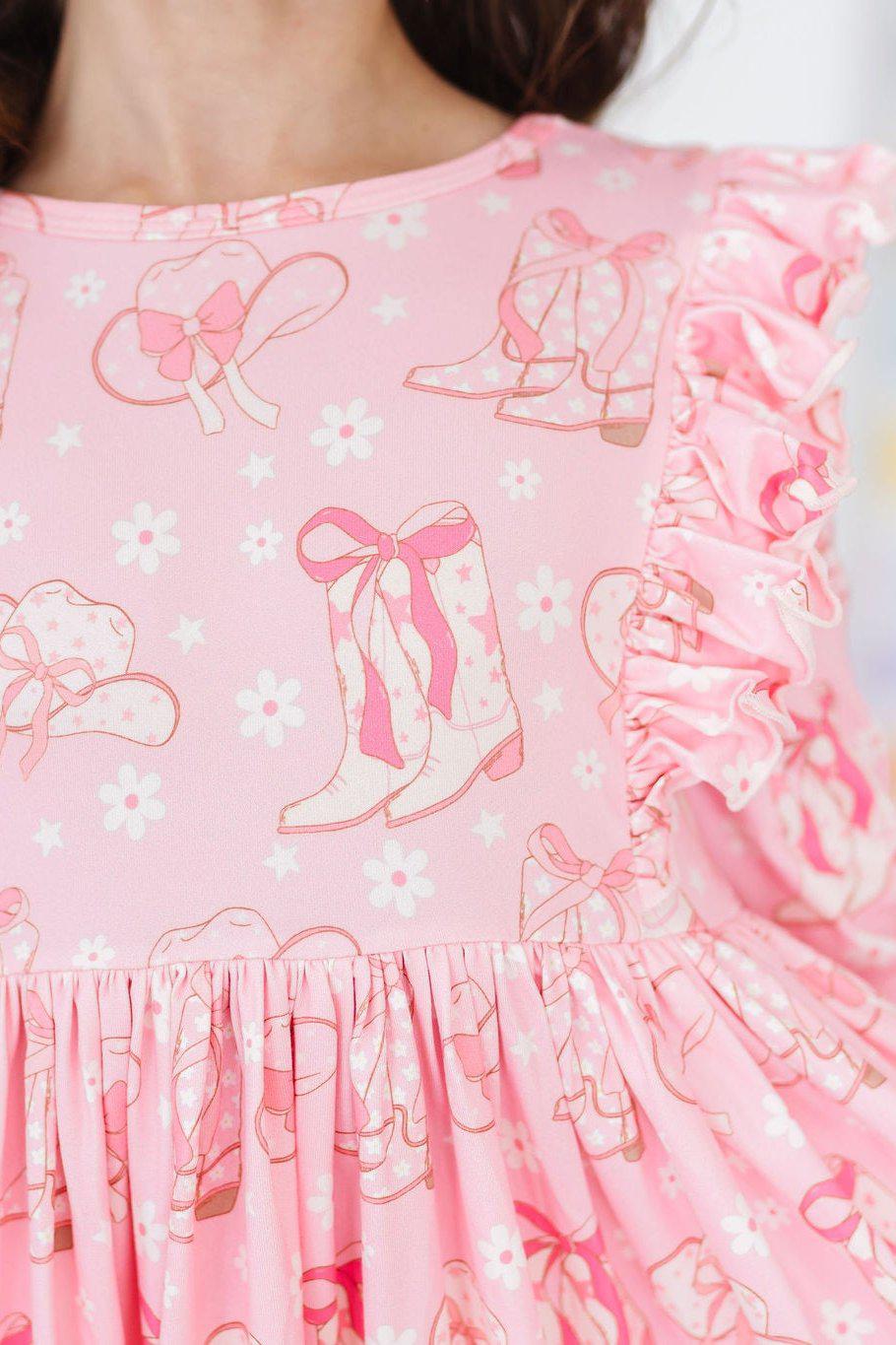 Howdy 3/4 Sleeve Ruffle Twirl Dress - Aaria Tees Aaria Tees