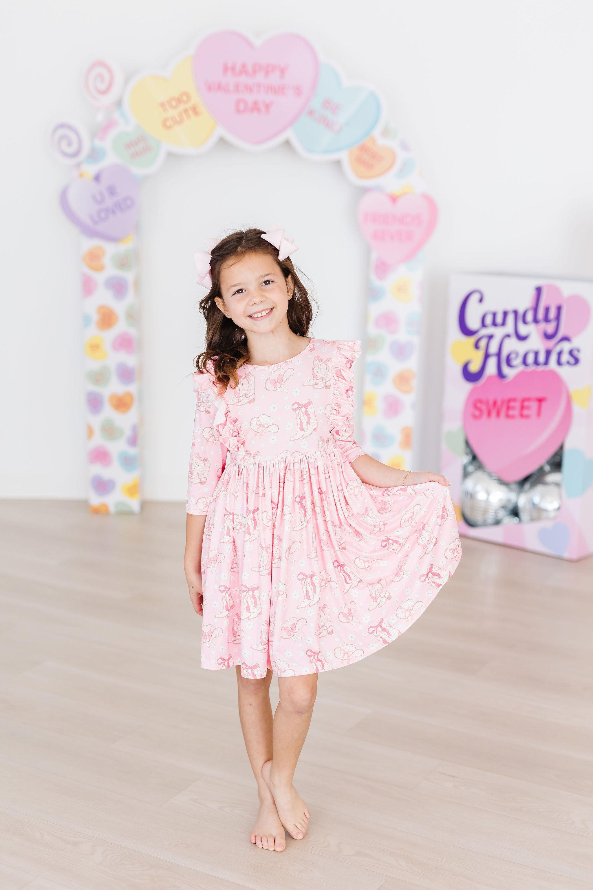 Howdy 3/4 Sleeve Ruffle Twirl Dress - Aaria Tees Aaria Tees
