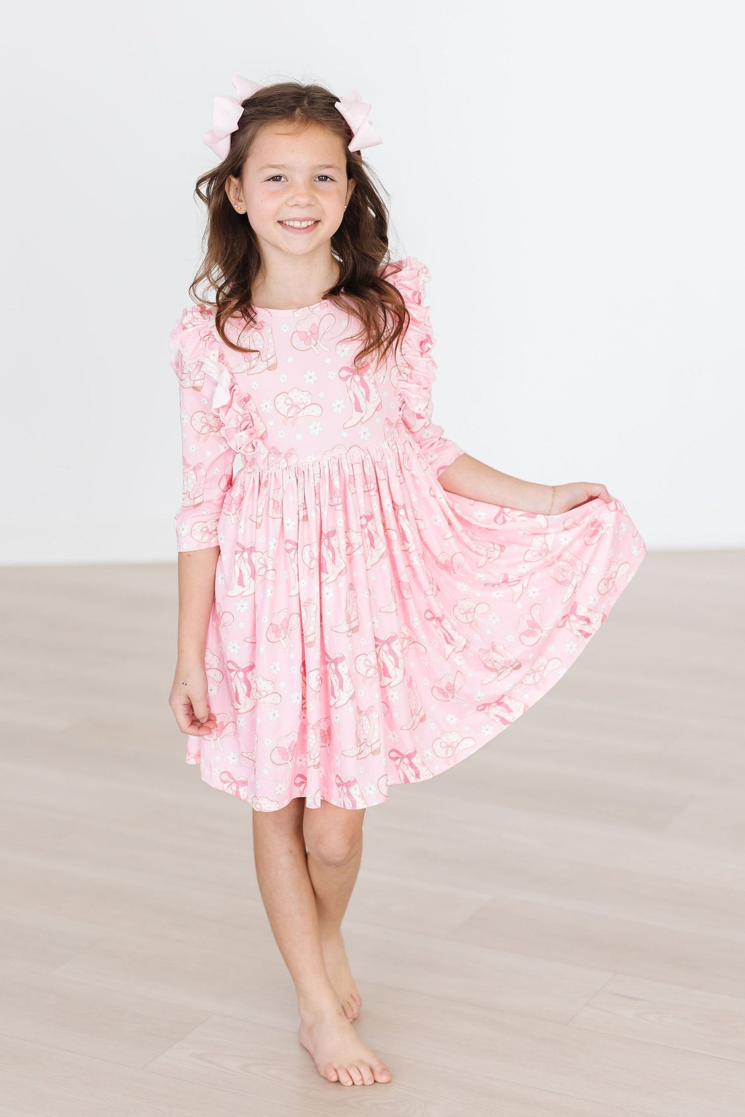 Howdy 3/4 Sleeve Ruffle Twirl Dress - Aaria Tees Aaria Tees