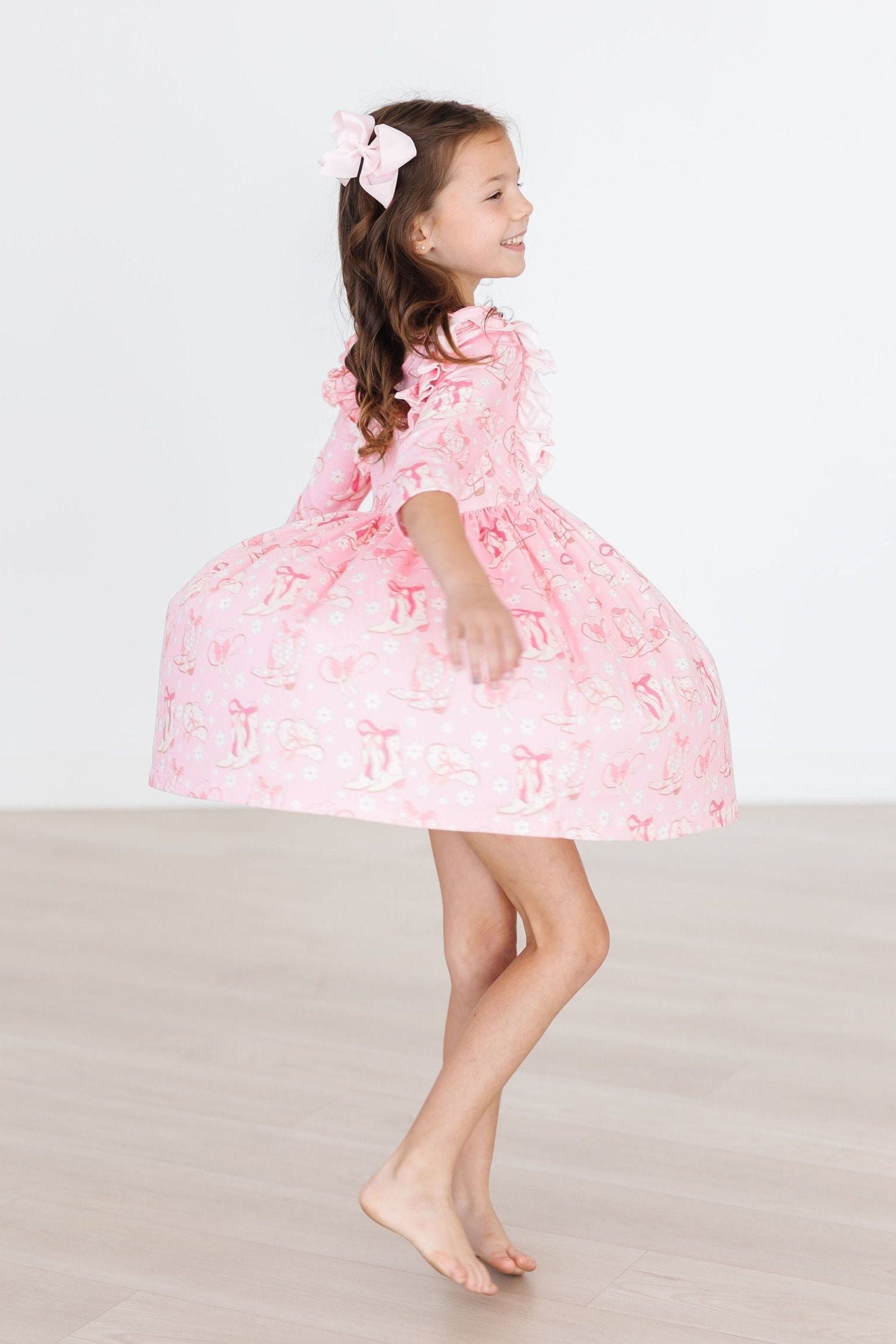 Howdy 3/4 Sleeve Ruffle Twirl Dress - Aaria Tees Aaria Tees