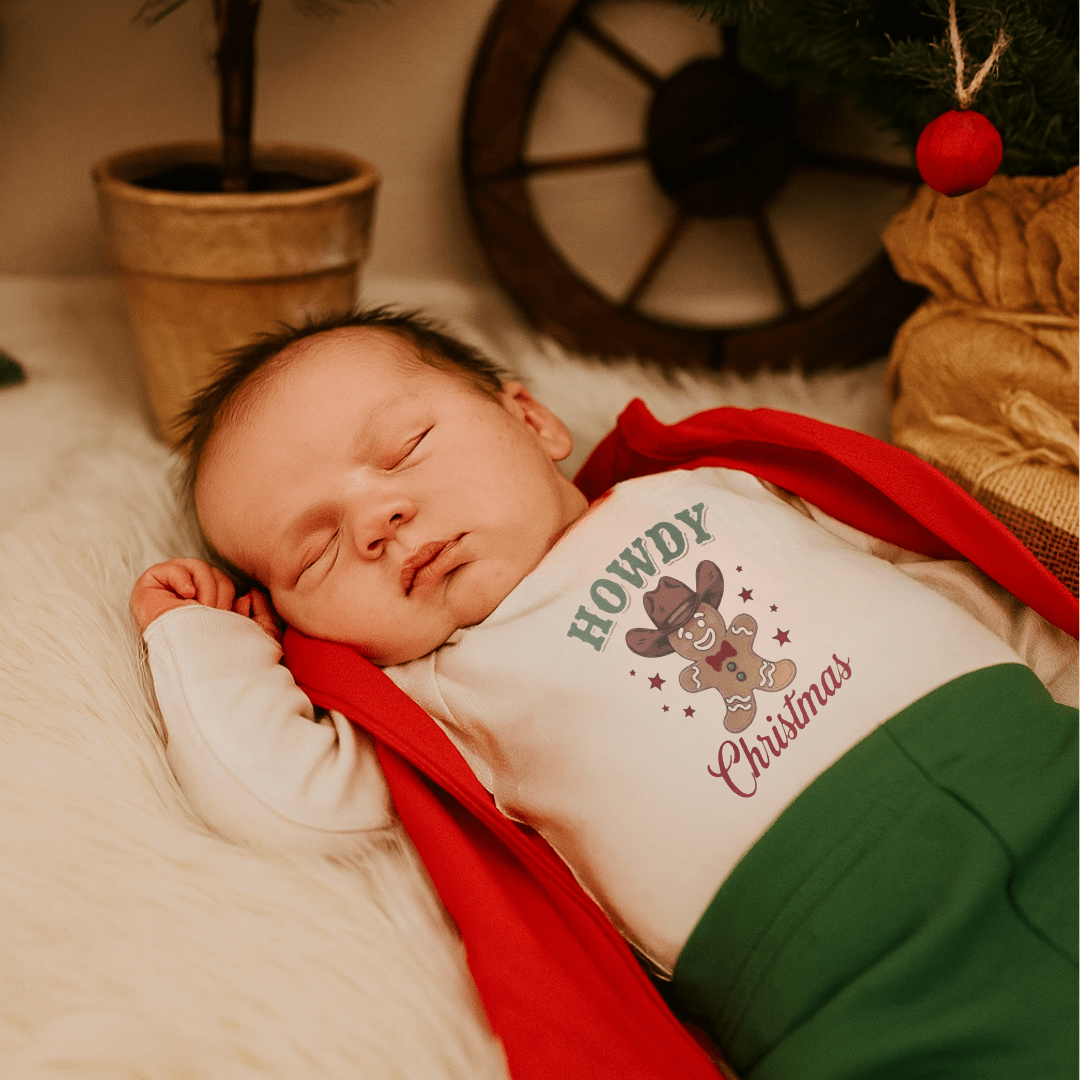 long sleeve graphic bodysuit | howdy gingerbread christmas - Aaria Tees Aaria Tees