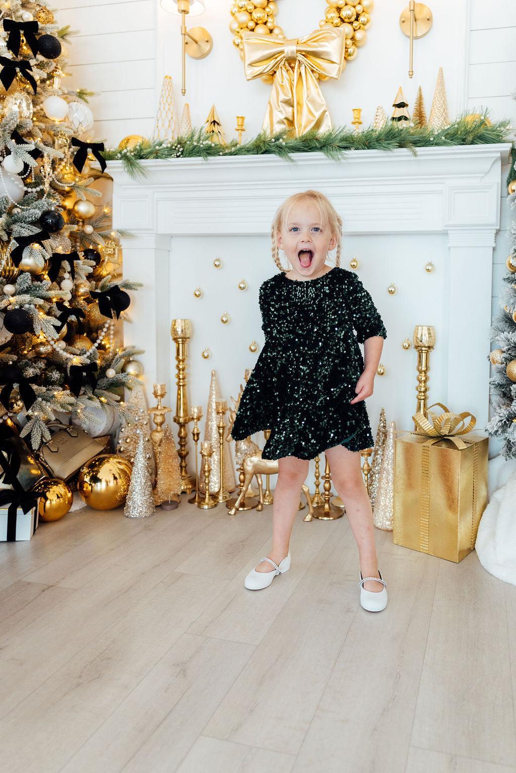Hunter Green Velvet Sequin Dress - Aaria Tees Aaria Tees
