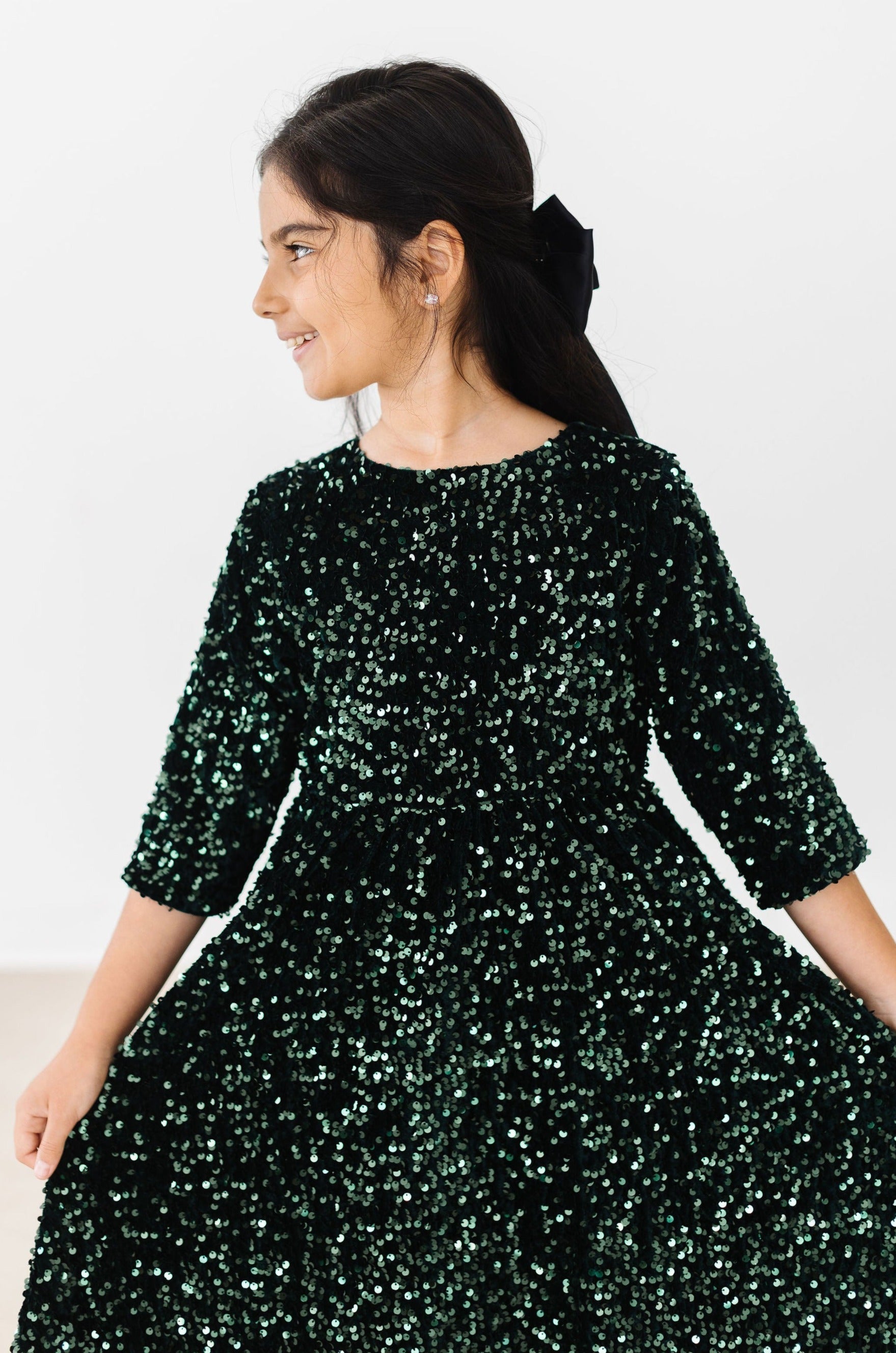 Hunter Green Velvet Sequin Dress - Aaria Tees Aaria Tees